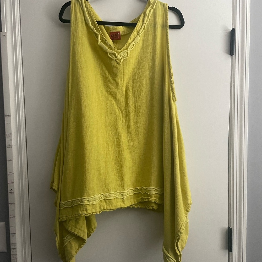 Oh My Gauze! Green Asymmetrical Ruffled Tank Top